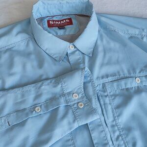 Simms Button Up Shirt Mens 2XL XXL Blue Vented Pockets Fish Stretch Performance